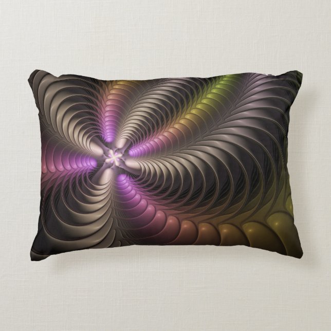 Abstract Shiny Trippy Colourful 3D Fractal Art Accent Pillow (Front)