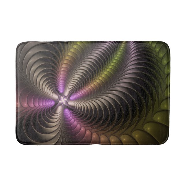 Abstract Shiny Trippy Colourful 3D Fractal Art Bath Mat (Front)