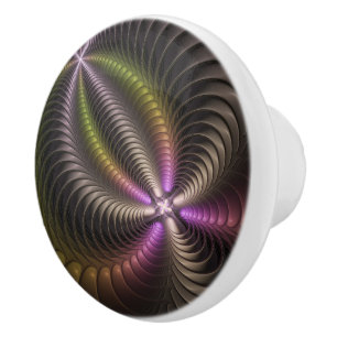 Abstract Shiny Trippy Colourful 3D Fractal Art Ceramic Knob