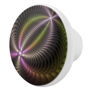 Abstract Shiny Trippy Colourful 3D Fractal Art Ceramic Knob
