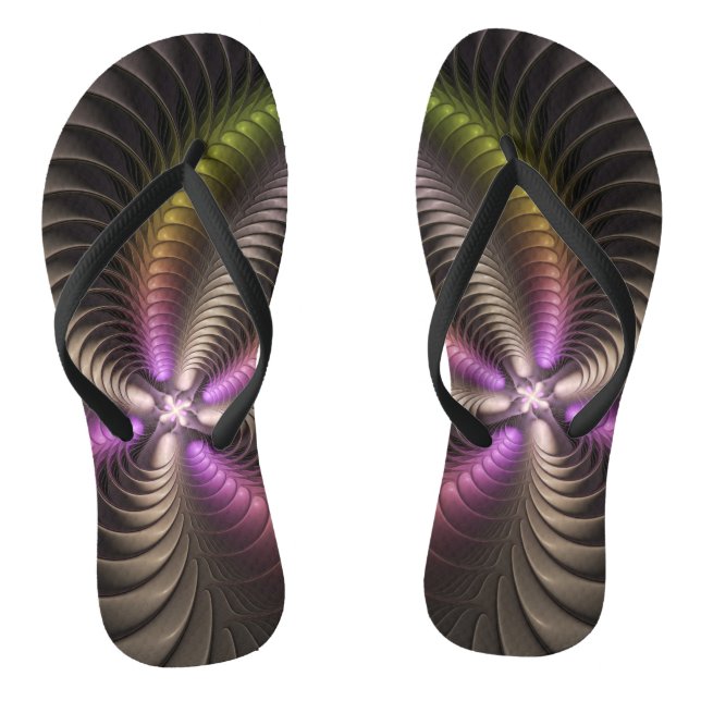 Abstract Shiny Trippy Colourful 3D Fractal Art Flip Flops (Footbed)
