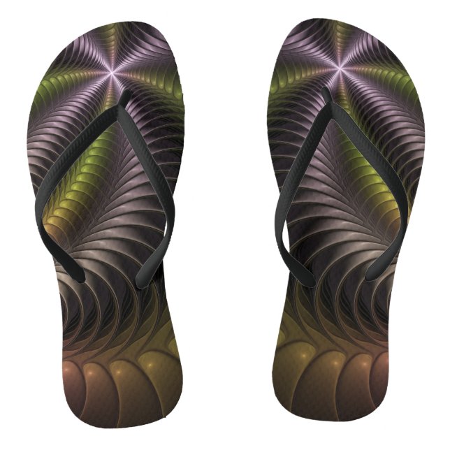 Abstract Shiny Trippy Colourful 3D Fractal Art Flip Flops (Footbed)
