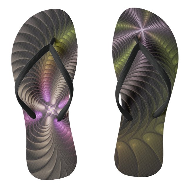 Abstract Shiny Trippy Colourful 3D Fractal Art Flip Flops (Footbed)