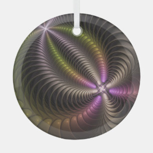 Abstract Shiny Trippy Colourful 3D Fractal Art Glass Ornament