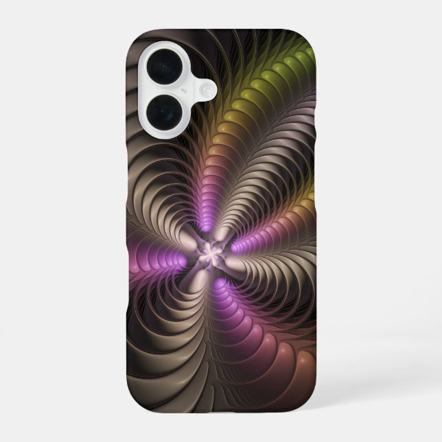 Abstract Shiny Trippy Colourful 3D Fractal Art iPhone 16 Case (Back)