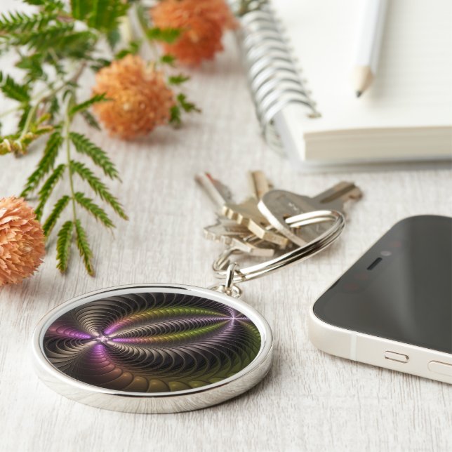 Abstract Shiny Trippy Colourful 3D Fractal Art Keychain (Side)