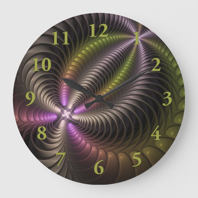 Abstract Shiny Trippy Colourful 3D Fractal Art Large Clock (Front)
