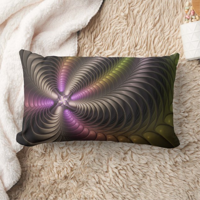 Abstract Shiny Trippy Colourful 3D Fractal Art Lumbar Pillow (Blanket)