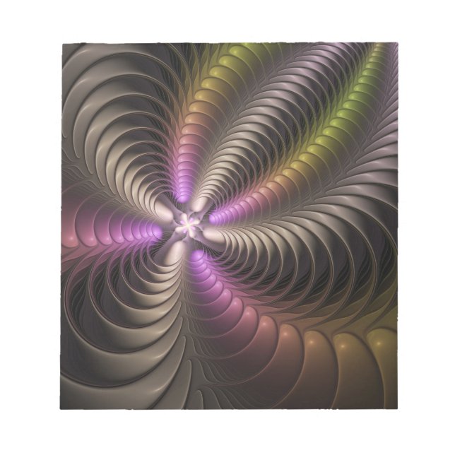 Abstract Shiny Trippy Colourful 3D Fractal Art Notepad (Front)