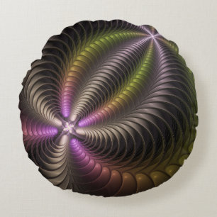 Abstract Shiny Trippy Colourful 3D Fractal Art Round Pillow