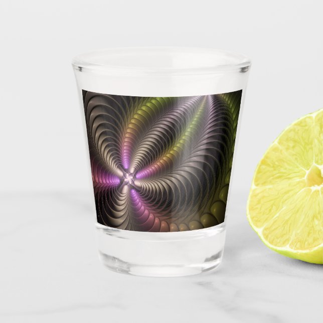Abstract Shiny Trippy Colourful 3D Fractal Art Shot Glass (Front)