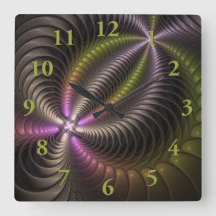 Abstract Shiny Trippy Colourful 3D Fractal Art Square Wall Clock