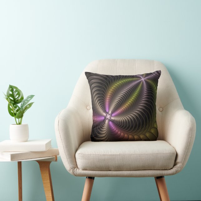 Abstract Shiny Trippy Colourful 3D Fractal Art Throw Pillow (Chair)