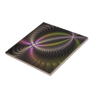 Abstract Shiny Trippy Colourful 3D Fractal Art Tile