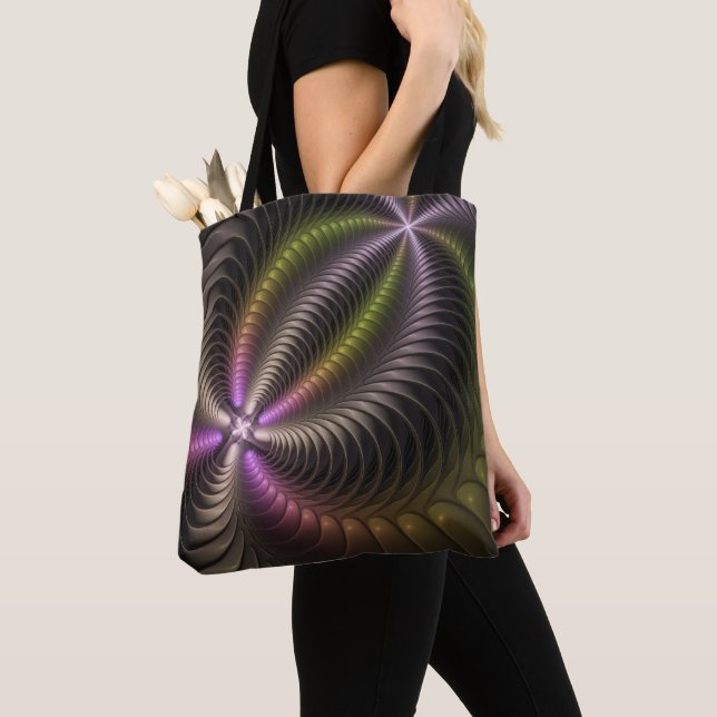 Abstract Shiny Trippy Colourful 3D Fractal Art Tote Bag (Close Up)
