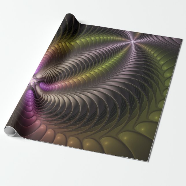 Abstract Shiny Trippy Colourful 3D Fractal Art Wrapping Paper (Unrolled)