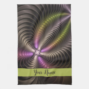 Abstract Shiny Trippy Colourful 3D Fractal Name Kitchen Towel