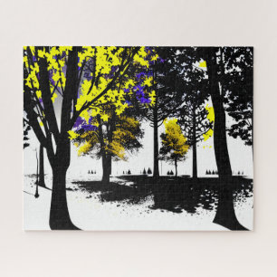 Abstract Silhouette Black White and Yellow Tree Jigsaw Puzzle