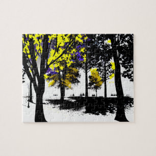 Abstract Silhouette Forest with Yellow and Purple Jigsaw Puzzle