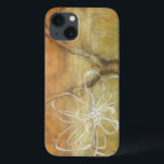 Abstract Silhouette Painting on Tan Background iPhone 13 Case<br><div class="desc">The background of this Jennifer Goldberger painting looks like a table with a forked crack in it. There is also an abstract silhouette of a flower done in white paint,  just barely overriding the brown background.</div>