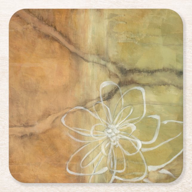 Abstract Silhouette Painting on Tan Background Square Paper Coaster (Front)