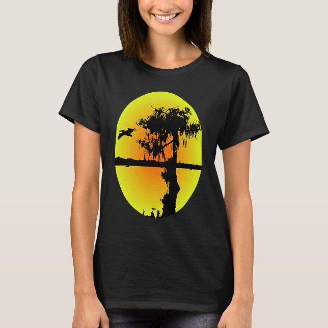 Abstract Silhouette Pelican Cypress Swamp T-Shirt (Front)