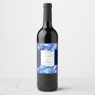 Abstract Silk Blue Wedding Wine Label