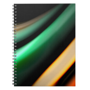 Abstract silk smooth lines on black, multicolored notebook