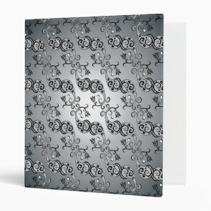 Abstract Silver and black Tulip Boteh Pattern Binder