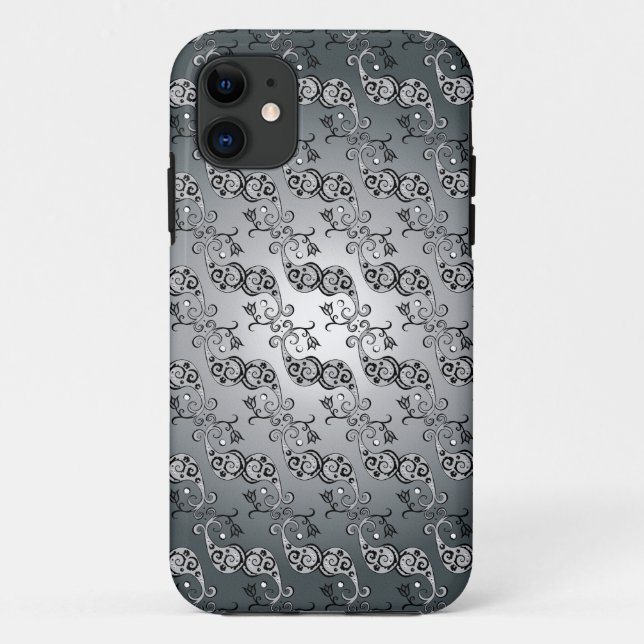 Abstract Silver and black Tulip Boteh Pattern Case-Mate iPhone Case (Back)