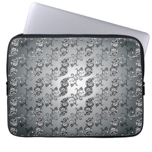 Abstract Silver and black Tulip Boteh Pattern Laptop Sleeve