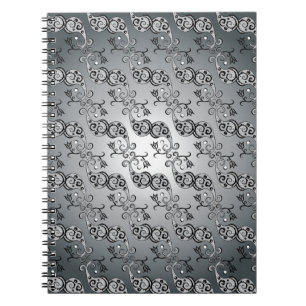 Abstract Silver and black Tulip Boteh Pattern Notebook