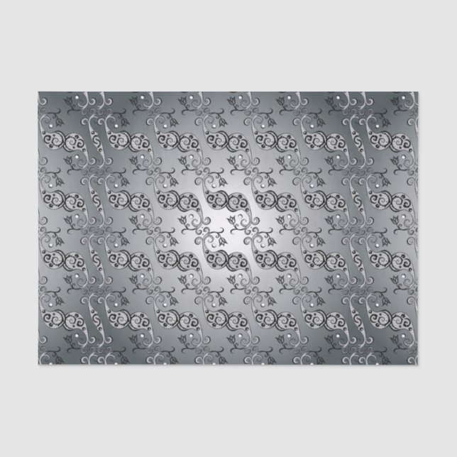 Abstract Silver and black Tulip Boteh Pattern Tissue Paper (Front)