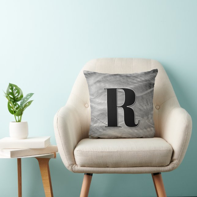 Abstract Silver Brushed Metal With Monogram Throw Pillow (Chair)