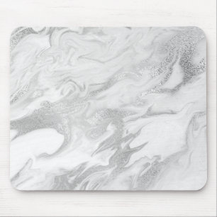 Abstract Silver Grey Carrara White Marble Mouse Pad