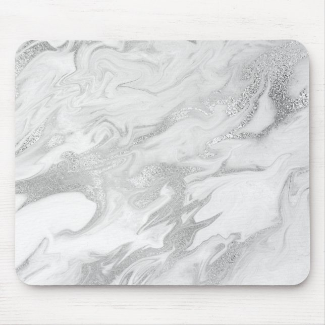Abstract Silver Grey Carrara White Marble Mouse Pad (Front)