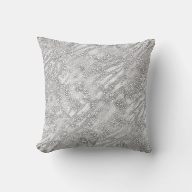 Abstract Silver Grey Graphite Sparkly Glitter Lux Throw Pillow (Front)
