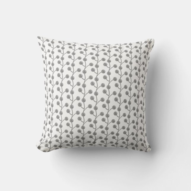 Abstract Silver Grey Jade Tree on White Throw Pillow (Front)