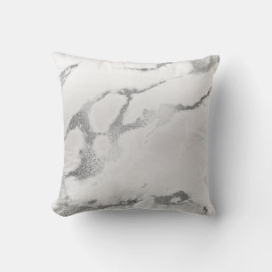 Abstract Silver Grey Metallic Marble Stone Throw Pillow