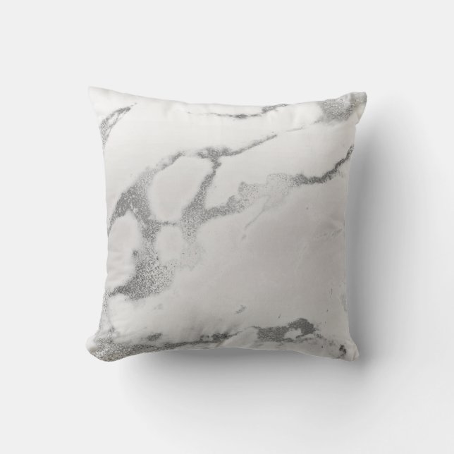 Abstract  Silver Grey Metallic Marble Stone Throw Pillow (Front)