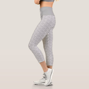 Abstract Silver Grey & White Concentric Hearts Capri Leggings
