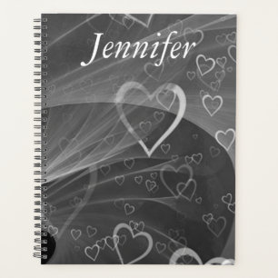 Abstract Silver Hearts and Love Grey Personalized Planner