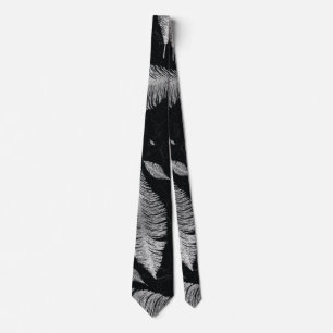 Abstract Silver on black Feather pattern Tie