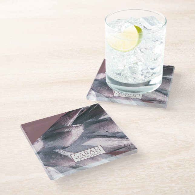 Abstract Silver Pineapple Spikes  Glass Coaster (Angled)