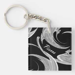Abstract Silver Pisces Zodiac Keychain