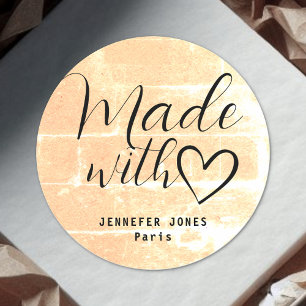 Abstract Simple Minimalist Made With Love Heart Classic Round Sticker