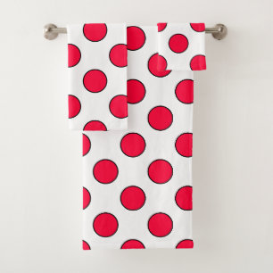 Abstract simple stylish red white polka dots circl bath towel set