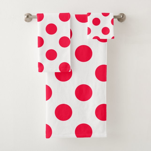 Abstract simple stylish red white polka dots circl bath towel set (Insitu)