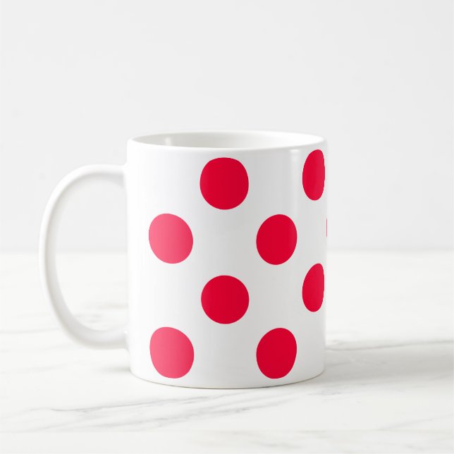 Abstract simple stylish red white polka dots circl coffee mug (Left)