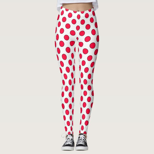 Abstract simple stylish red white polka dots circl leggings (Front)